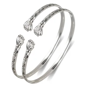 Better Jewelry Flat Fist Ends .925 Sterling Silver West Indian Bangles, 1 pair