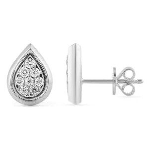 Bezel Set Pear shaped Stud Earrings with 0.10ct of Diamonds in Sterling Silver