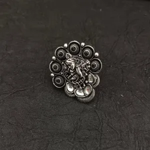 Bhavi Jewels Oxidised Plated Temple Adjustable Ring