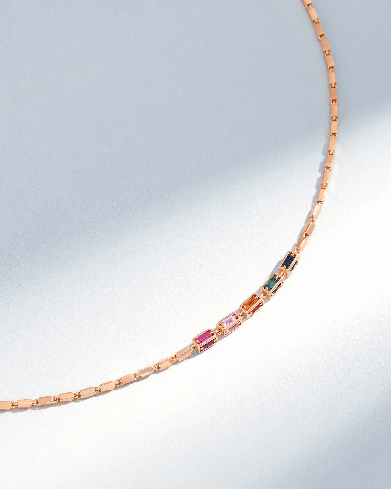 Block-Chain Multi Rainbow Sapphire Thin Necklace