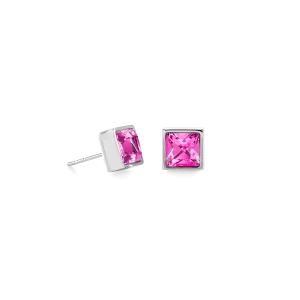 Brilliant Square big earrings silver pink