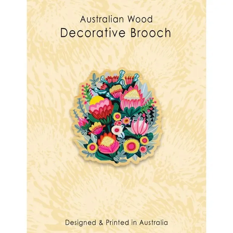 Bush Flowers Australian Wooden Brooch