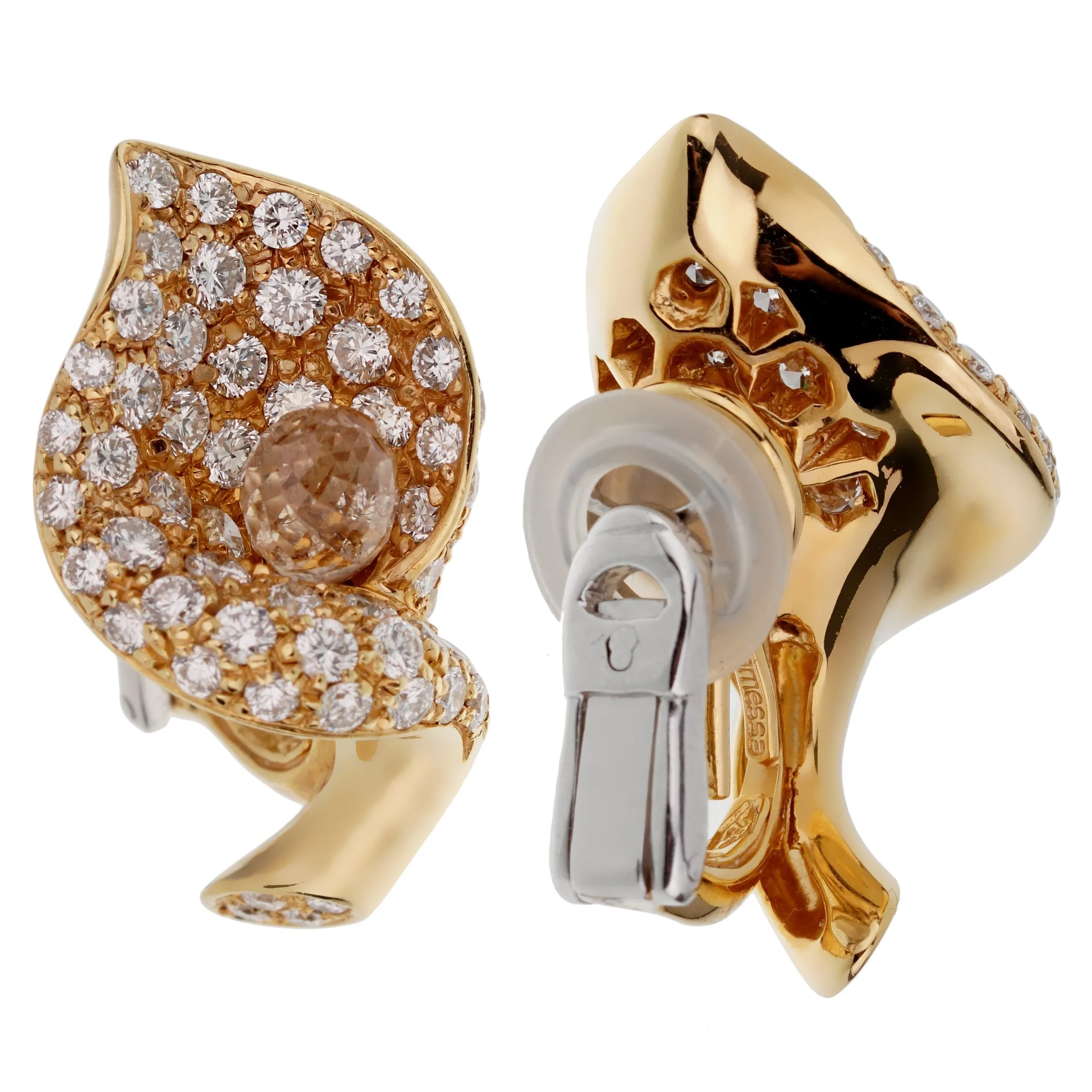 Cantamessa Calla Lily Diamond Yellow Gold Earrings