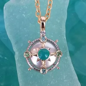 Caribbean Compass Pearl, Chrysocolla, and Sea Green Diamond Pendant