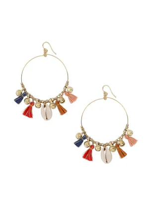 Chan Luu Multi Mix Charm Tassel Large Hoop Earrings