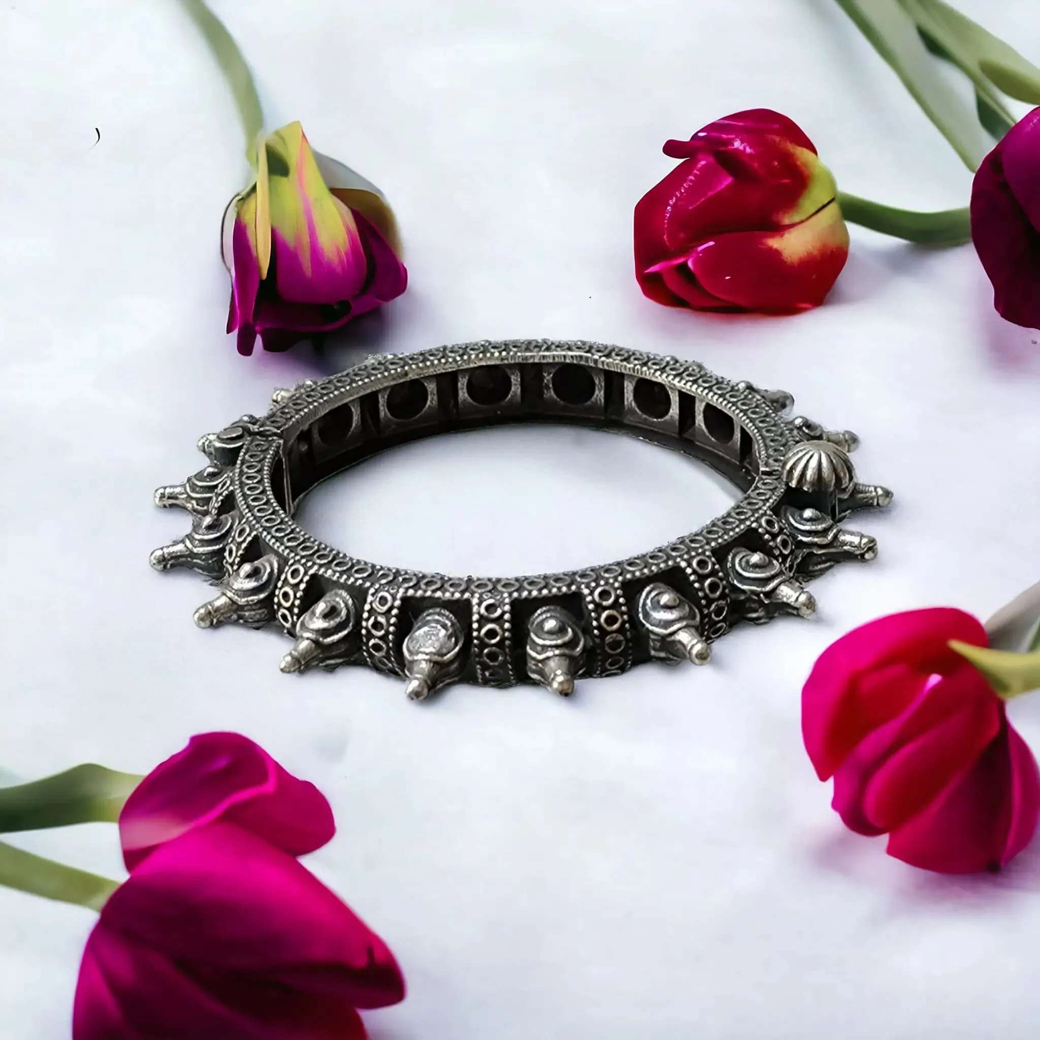 Chandrini Spiked Kada Bangle, Silver