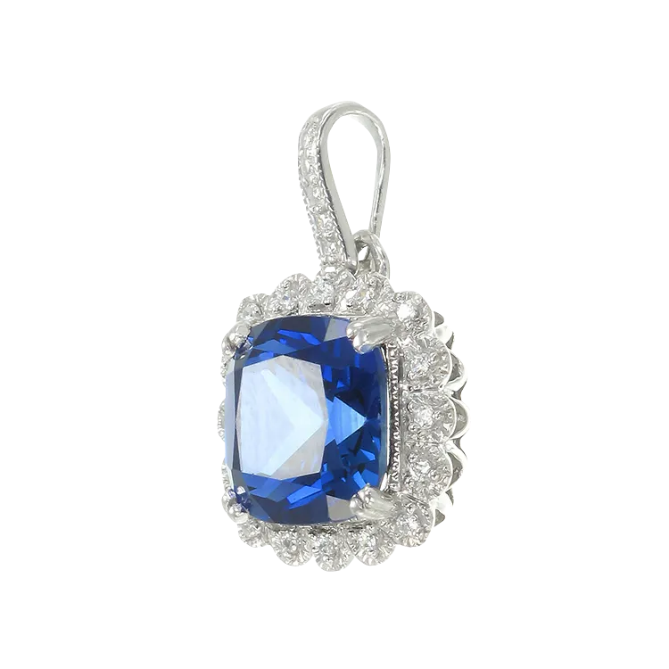 Classic Sapphire Pendant with Accented Halo