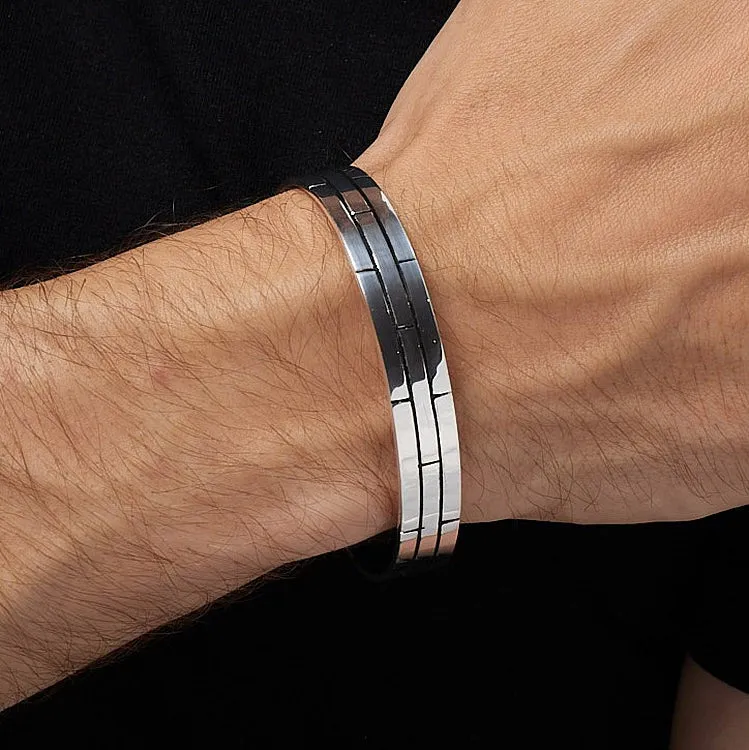 Classic Sterling Silver Bangle for Men | Open Cuff Silver Band Bangle for Gent