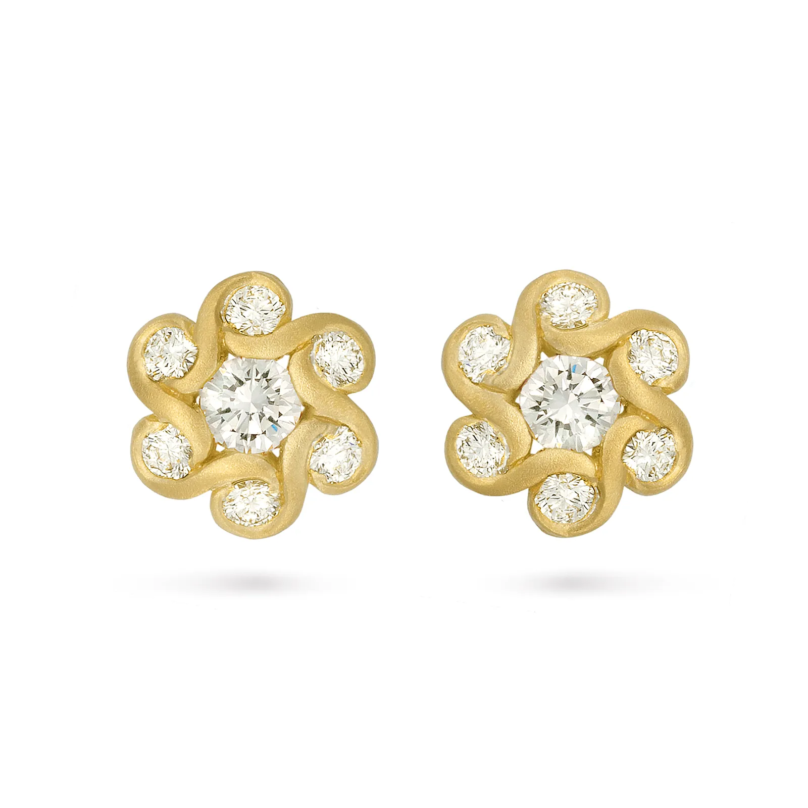 Contour Diamond and Yellow Gold Whirlpool Earrings