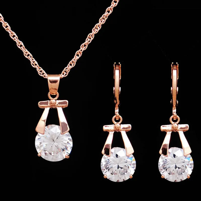 Crystal Earrings Necklace Gold-plated Jewelry Set