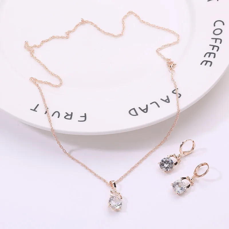 Crystal Earrings Necklace Gold-plated Jewelry Set