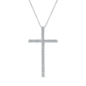 Cubic Zirconia Pave Cross Pendant Necklace in Sterling Silver with 1.75" Chain