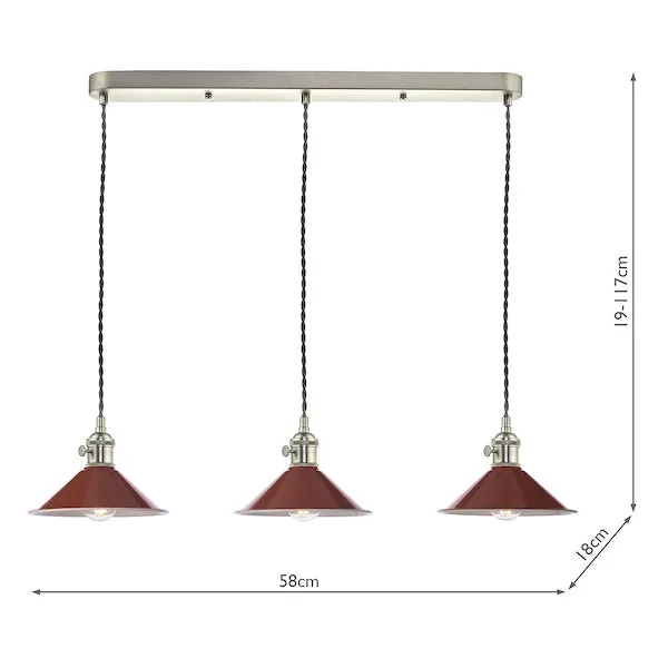 Dar Hadano 3 Bar Light Antique Chrome with Umber Shades