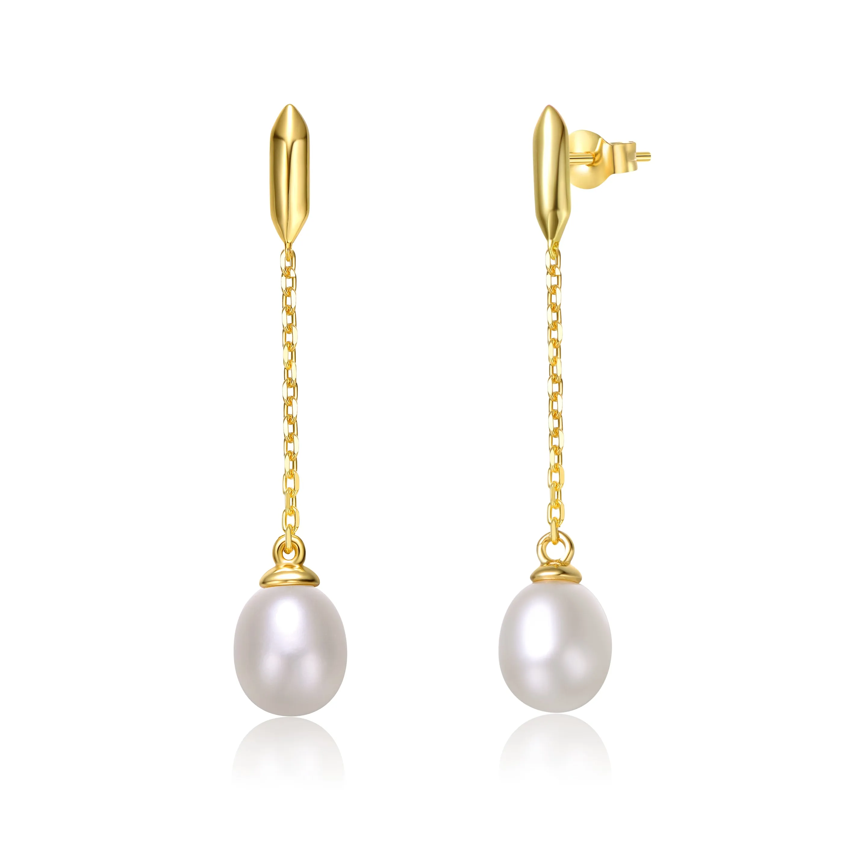 Delphine Pearl Dainty Chain Golden Dangle Earrings