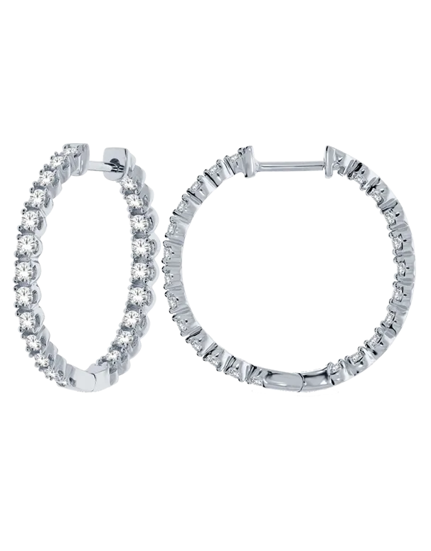 Diamond Earrings - 10ct Inside Out White Gold Hoops - 768972