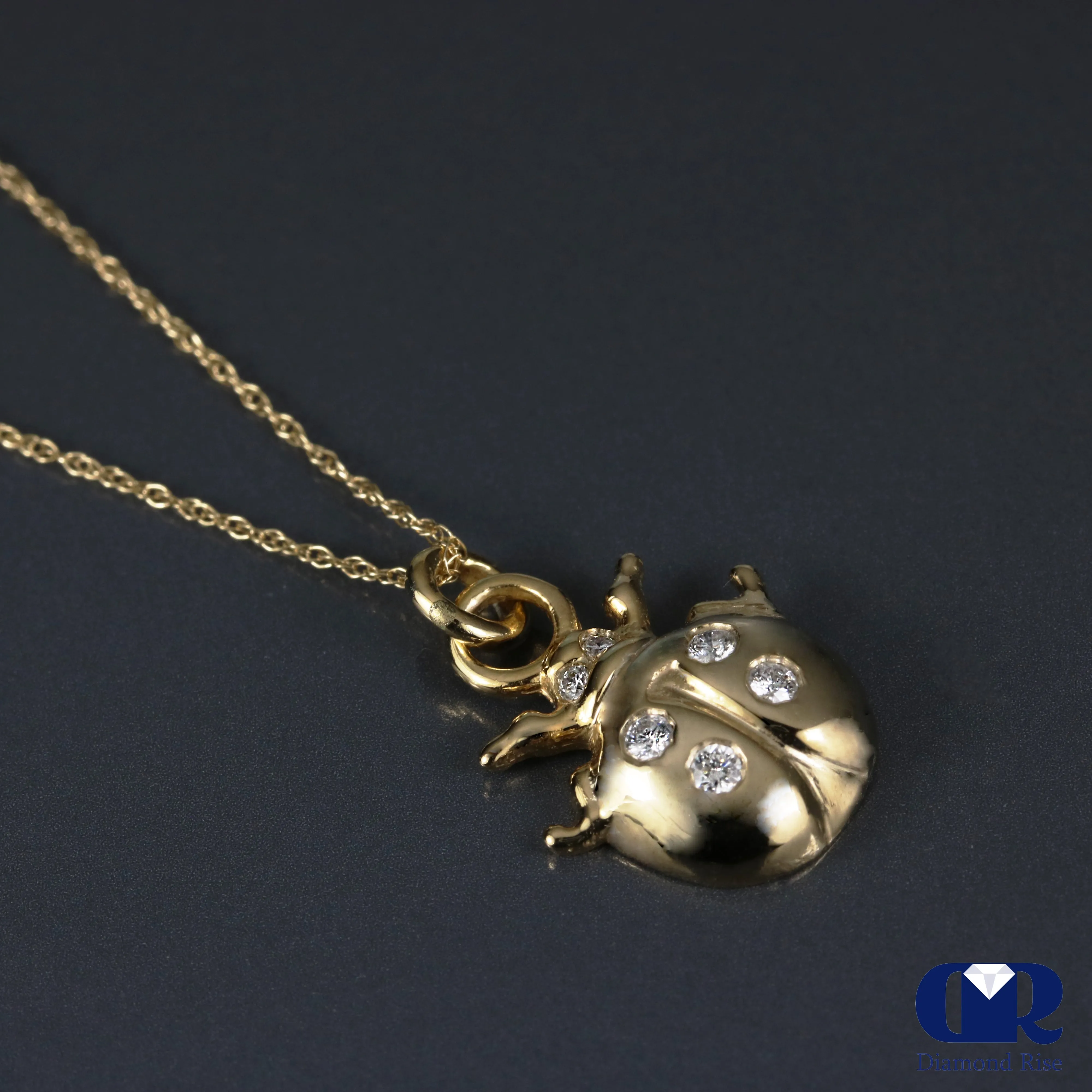 Diamond Ladybug Pendant In 14K Yellow Gold