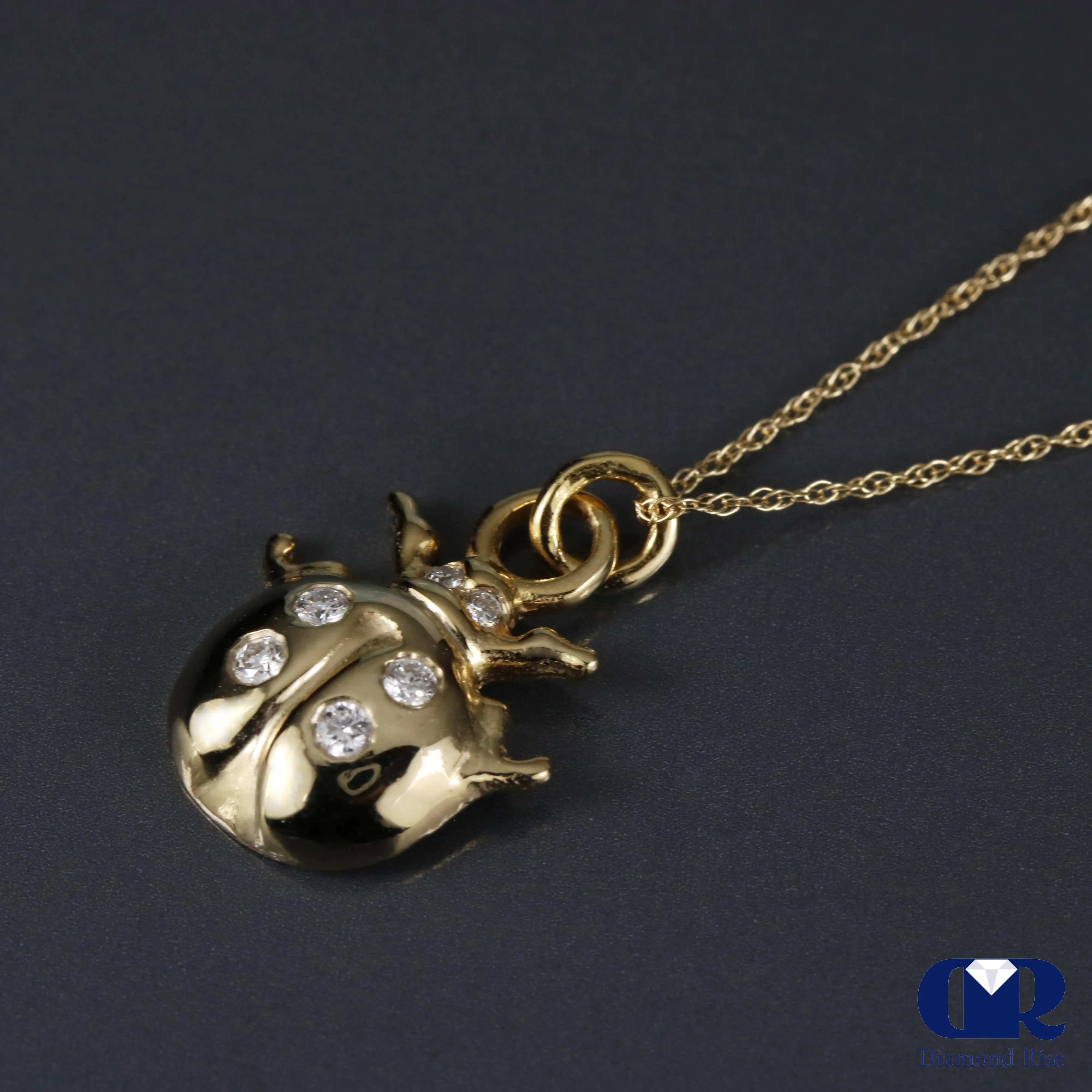 Diamond Ladybug Pendant In 14K Yellow Gold