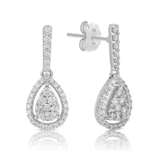 Diamond Pear Shape Cluster Drop Earrings in 9ct White Gold