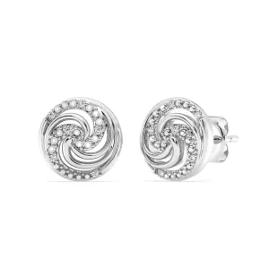 Diamond Set Swirl Stud Earrings in Sterling Silver