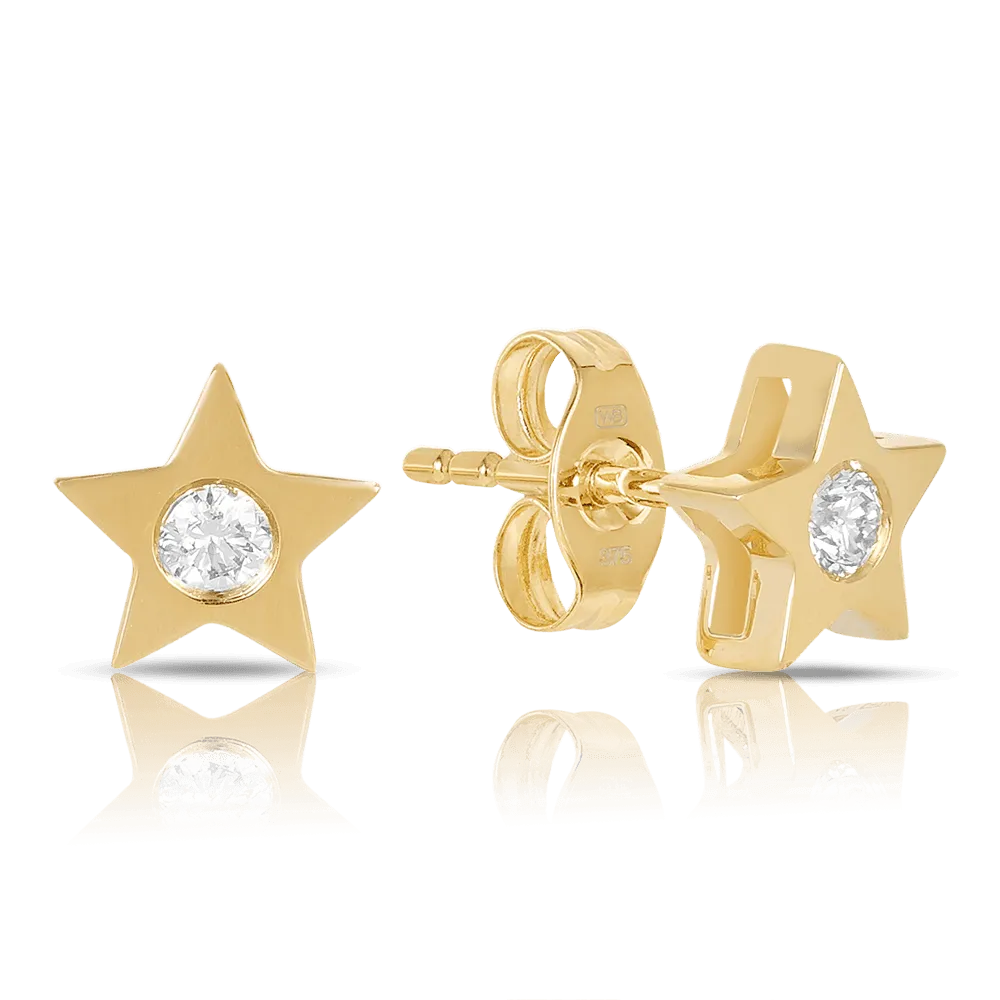 Diamond Star Stud Earrings in 9ct Yellow Gold TGW 0.06ct