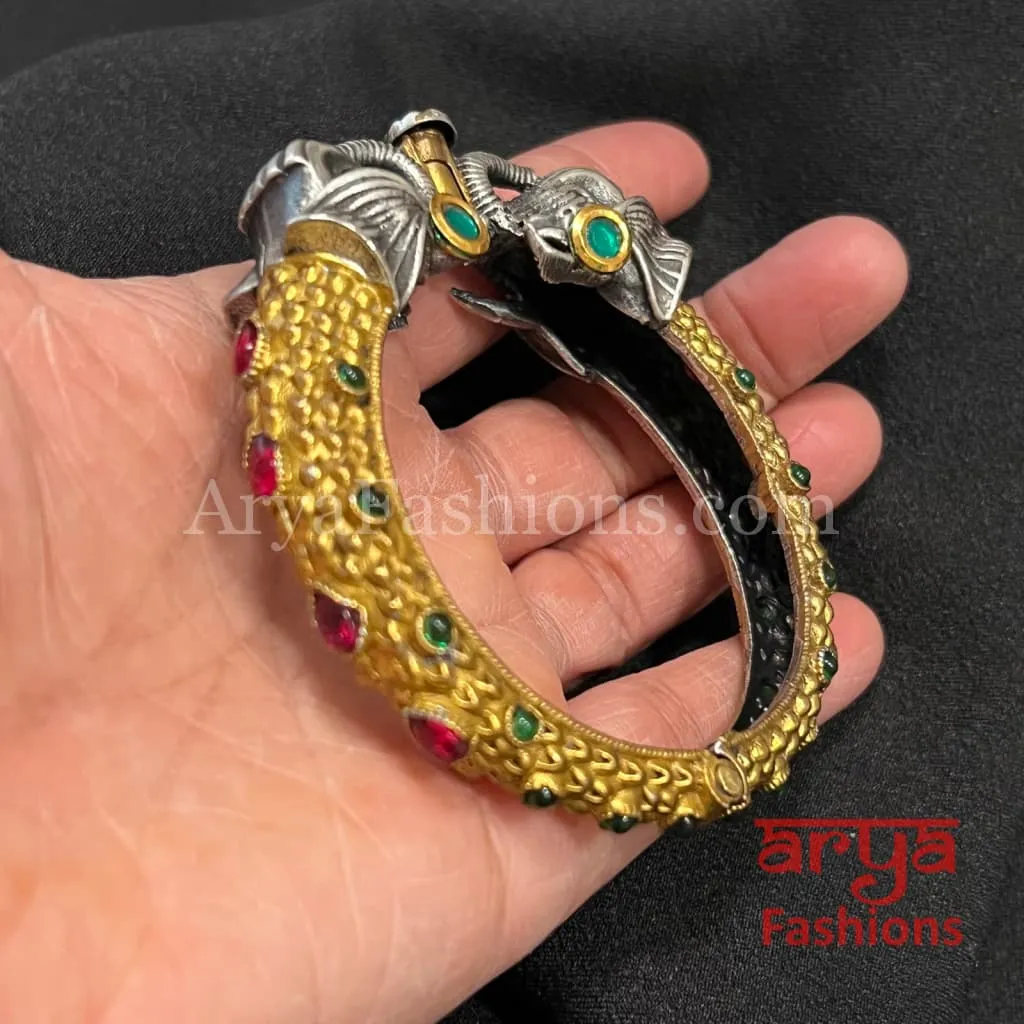 Dual Tone Elephant Theme Silver Oxidized Bangles