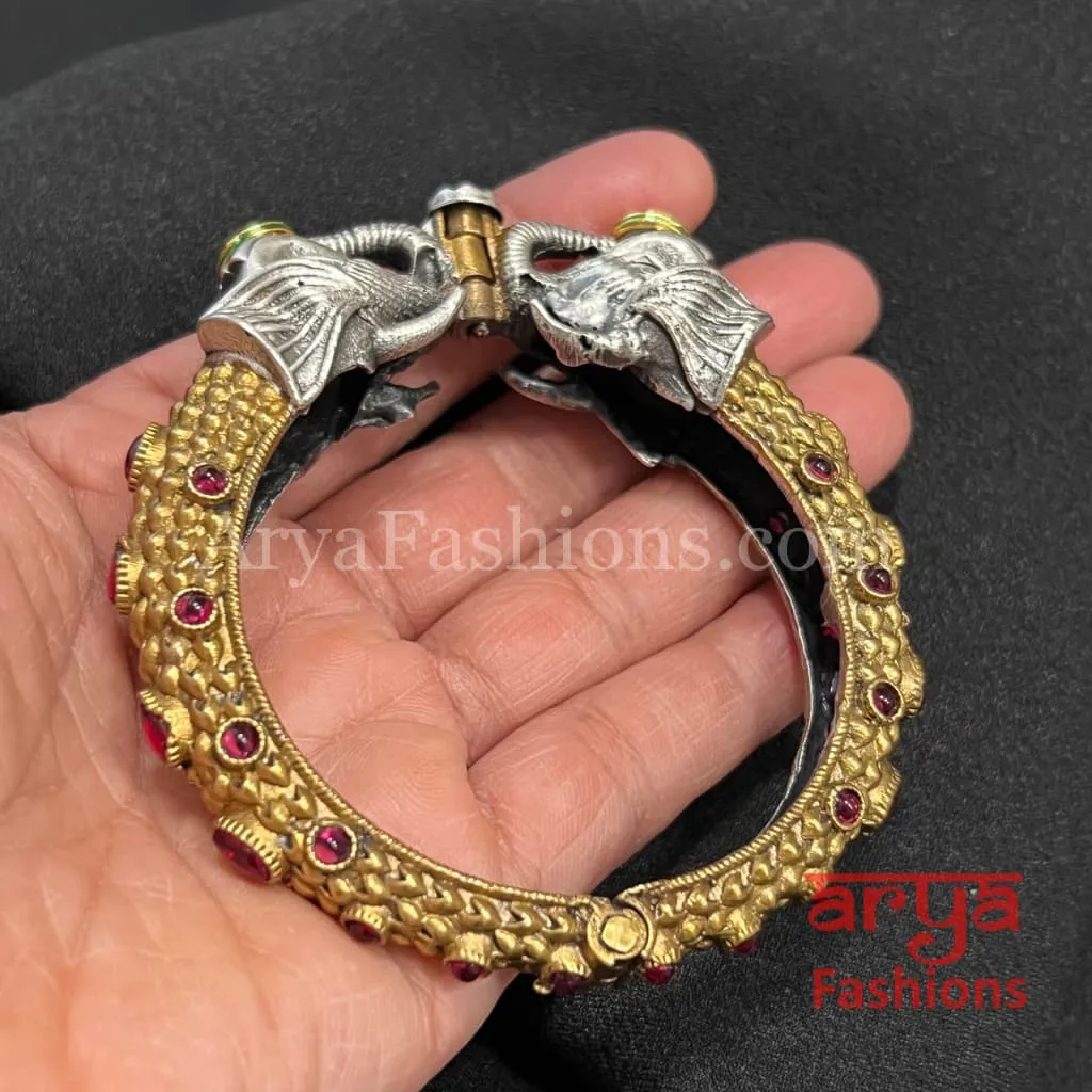 Dual Tone Elephant Theme Silver Oxidized Bangles