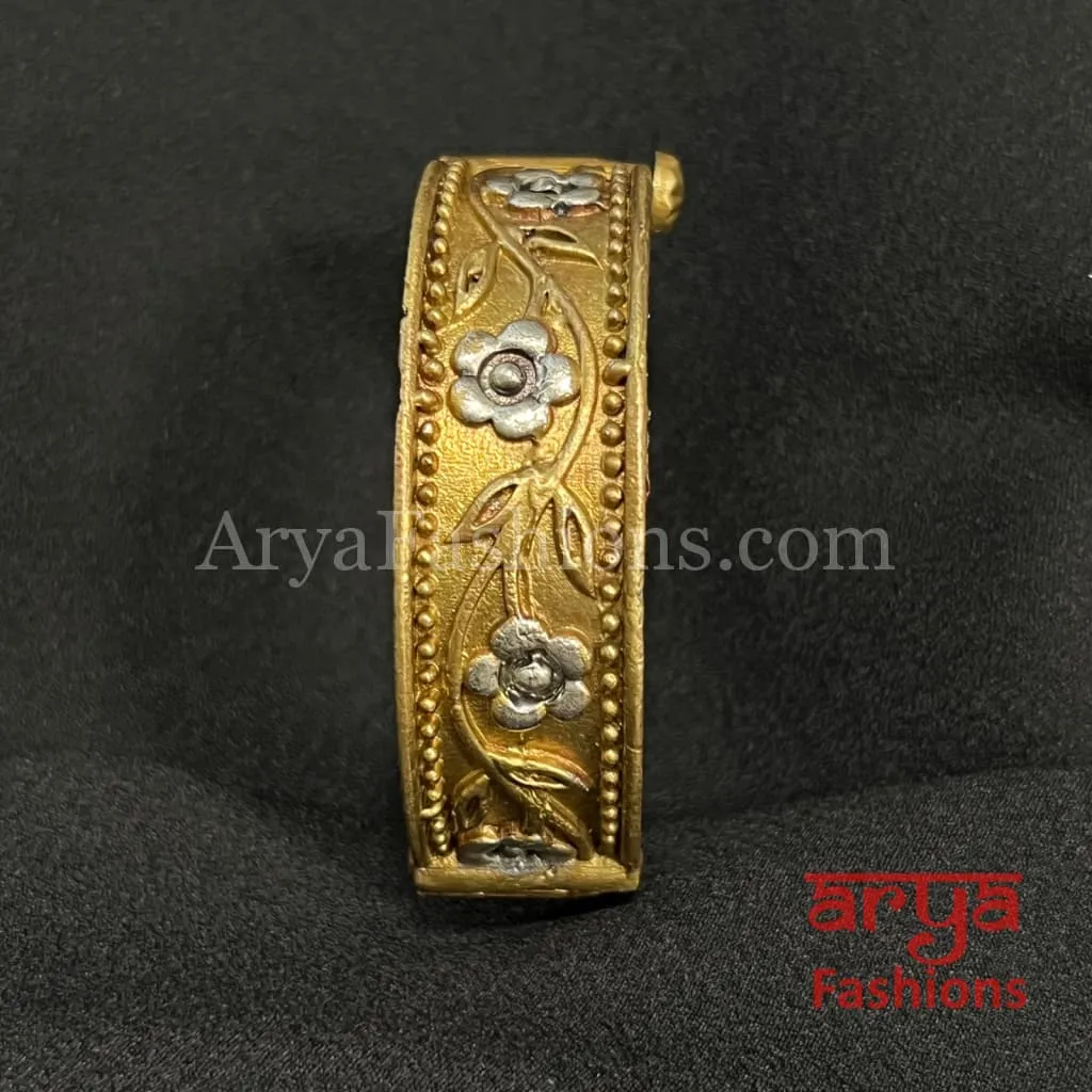 Dual Tone Golden Silver Rajwadi Openable Bracelet