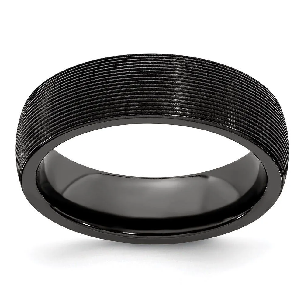 Edward Mirell Titanium Black Ti Domed Textured Lines 6mm Band