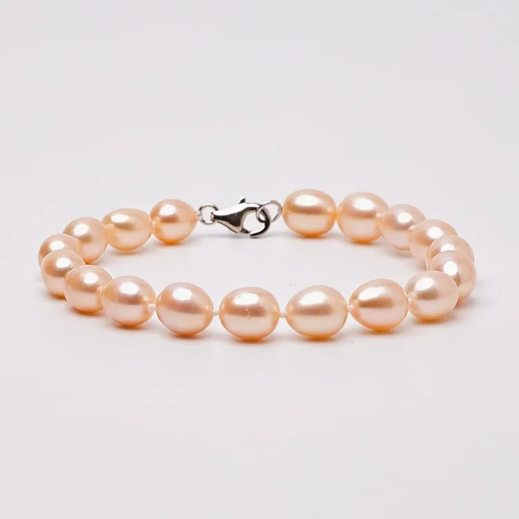 Elegant 8mm  Pink Freshwater Pearl Bracelet for Women and Girls