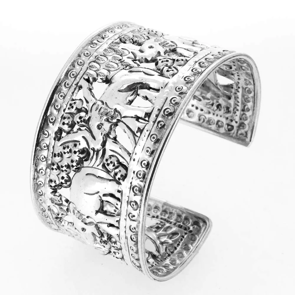 Elephant Silver Bangle | 925 Sterling Silver Cuff Bangle Bracelet for Women