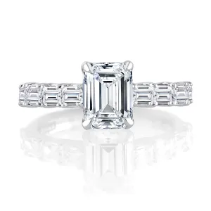 Emerald Cut Diamond Engagement Ring with Emerald Diamond Accents Band