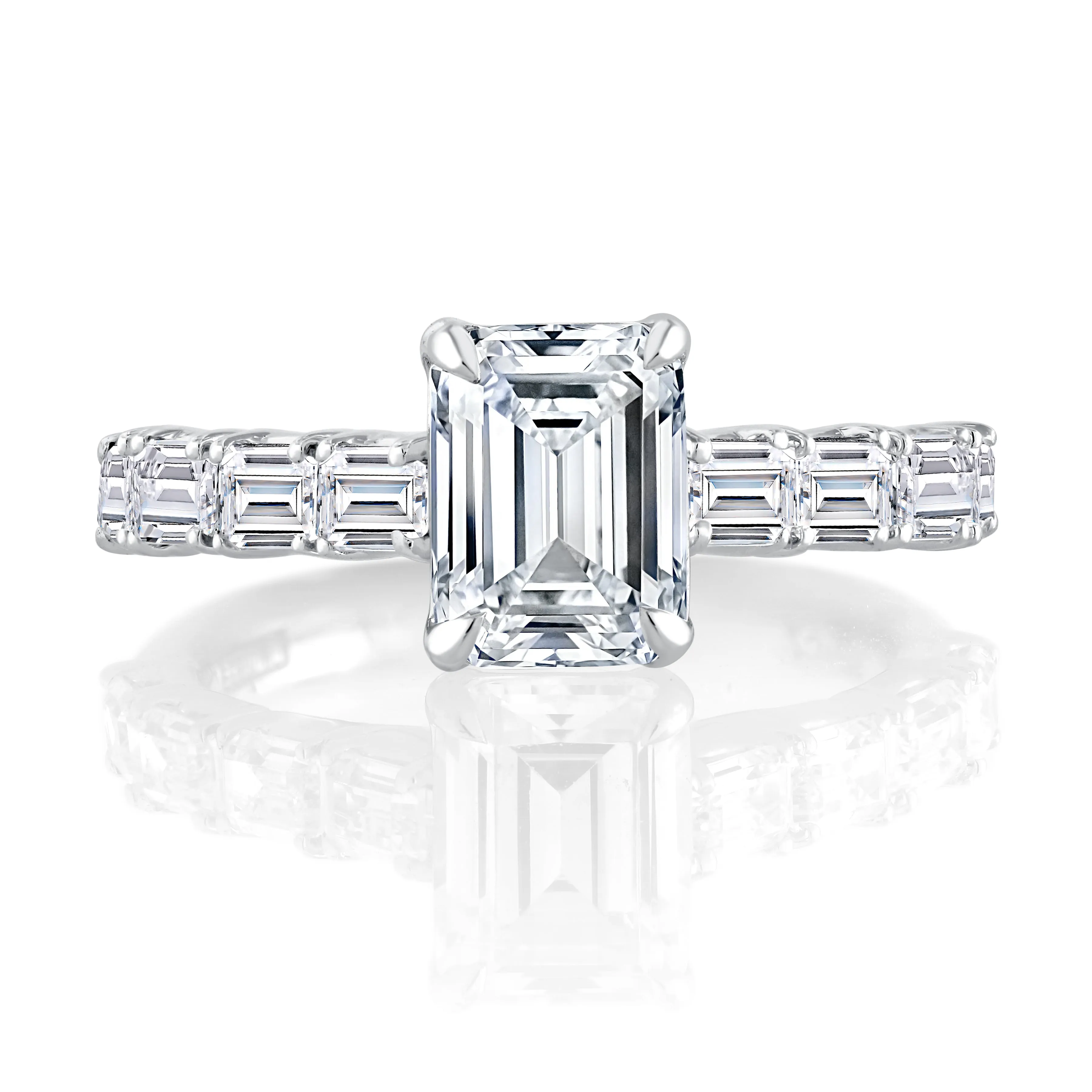 Emerald Cut Diamond Engagement Ring with Emerald Diamond Accents Band