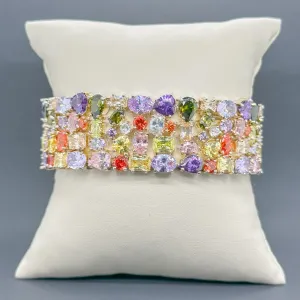 Estate SS Multi-Gemstone Wide Bracelet