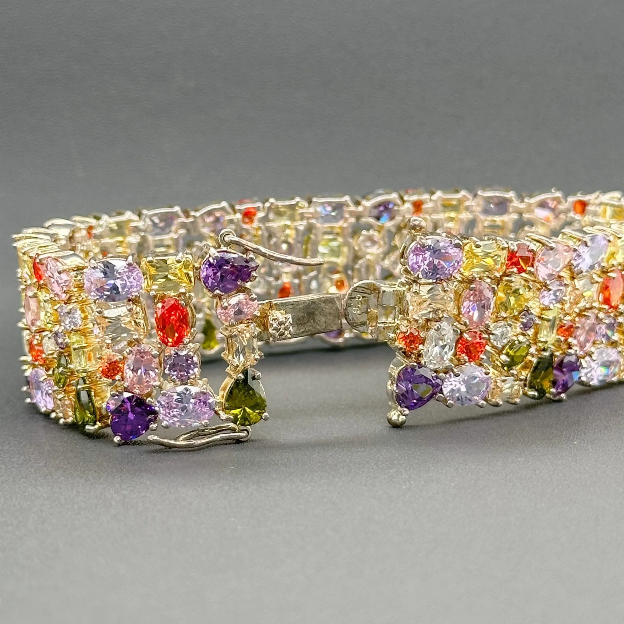 Estate SS Multi-Gemstone Wide Bracelet