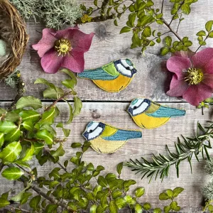 Fabric Blue tit brooches