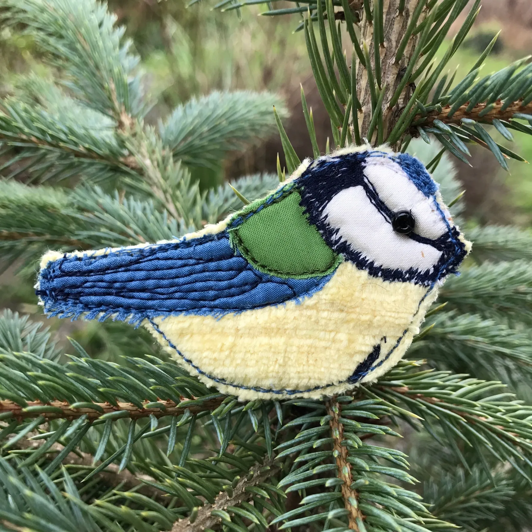 Fabric Blue tit brooches