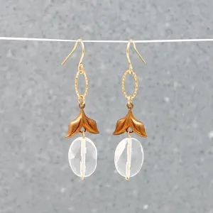 Faceted Crystal & Brass Leaves Drop Earrings by Brin