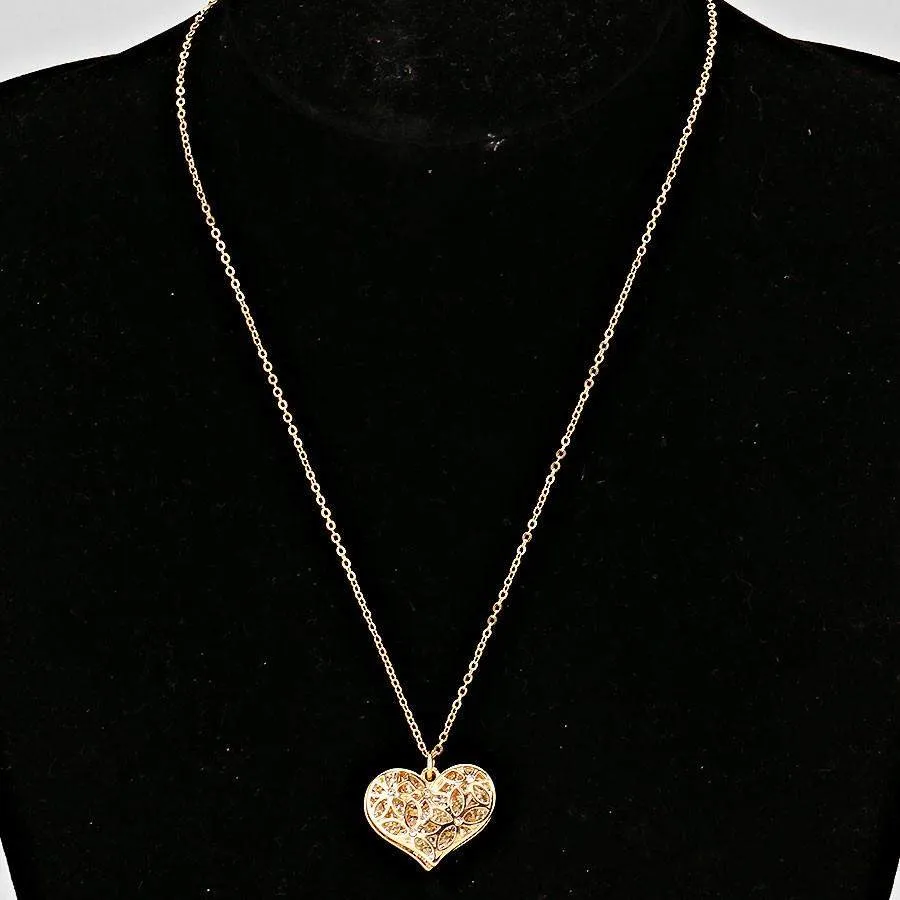 Gold Cut Out Heart and Crystal Pave Heart Necklace