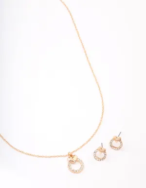 Gold Diamante Circle Heart Jewellery Set