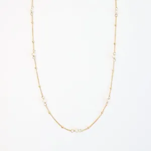 Gold Filled 9 White Pearl Station Necklace