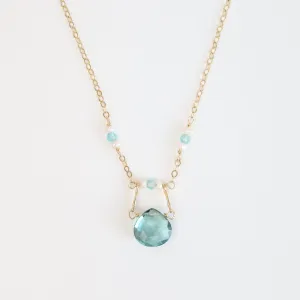 Gold Filled Drop Down Bar Link Blue Topaz Necklace