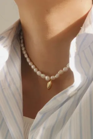 Gold Freshwater Pearl Irregular Charm Necklace