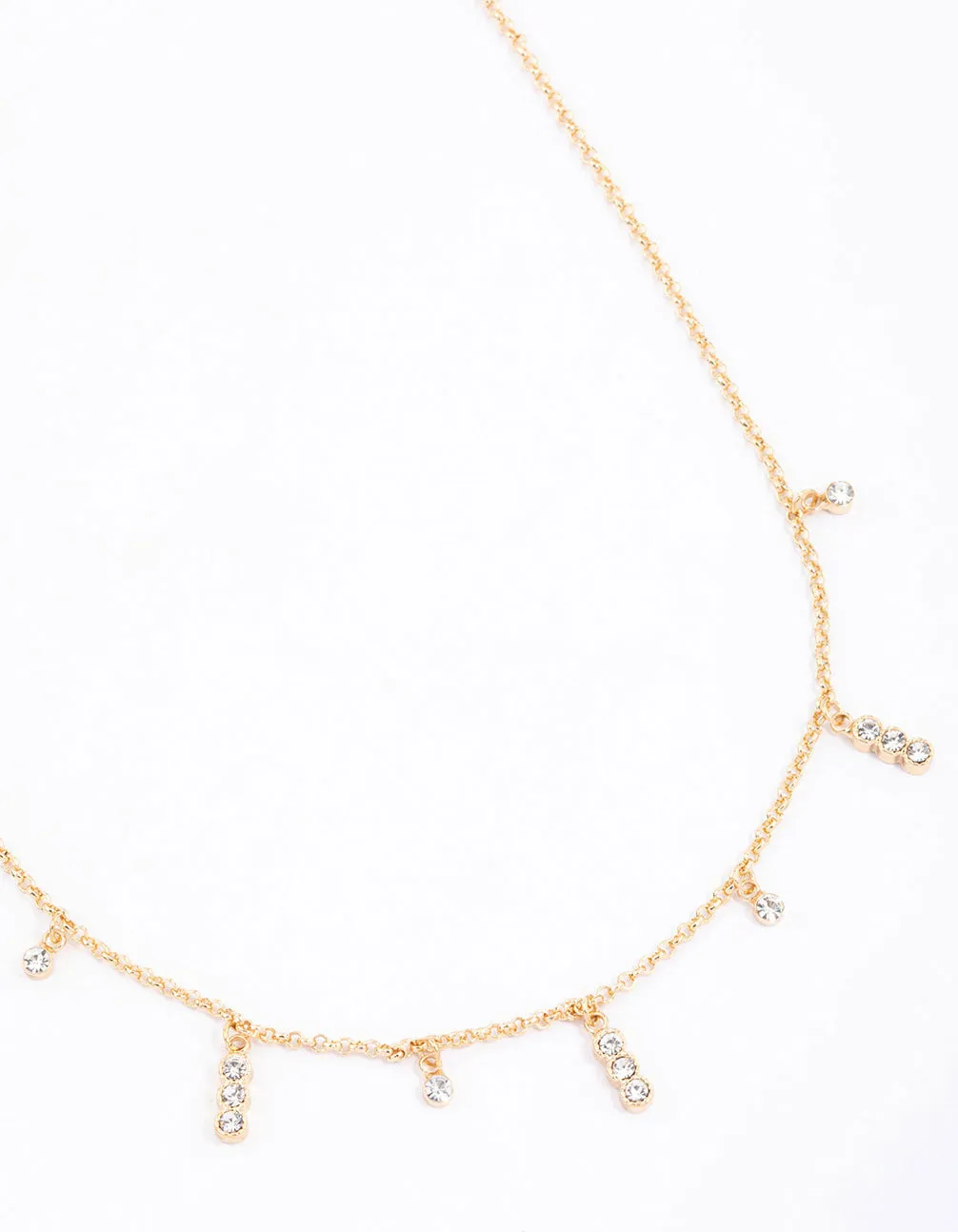 Gold Graduating Diamante Station Necklace