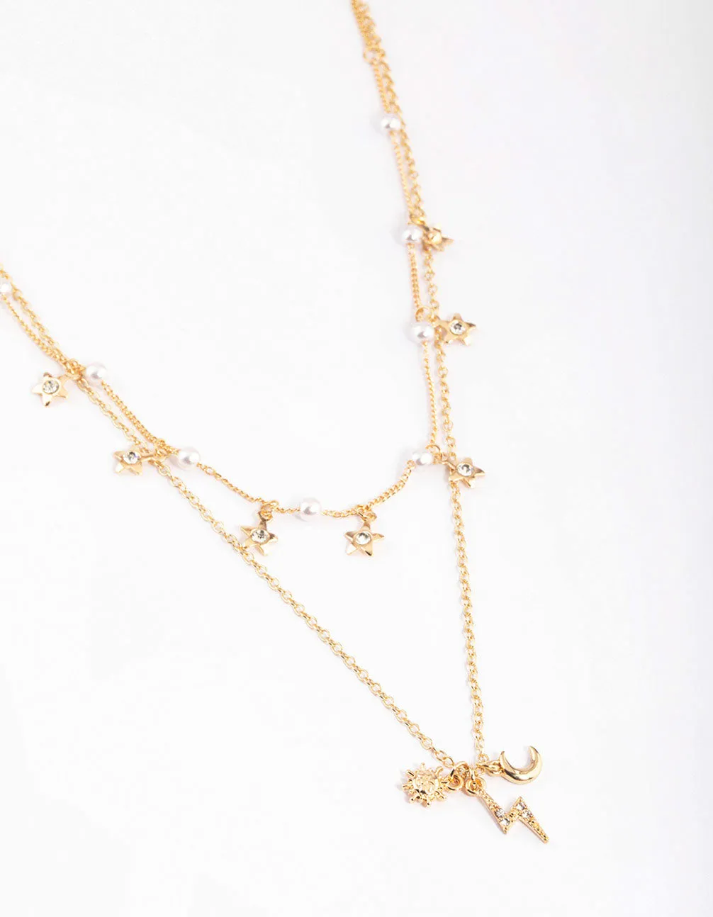 Gold Pearl & Celestial Layered Necklace