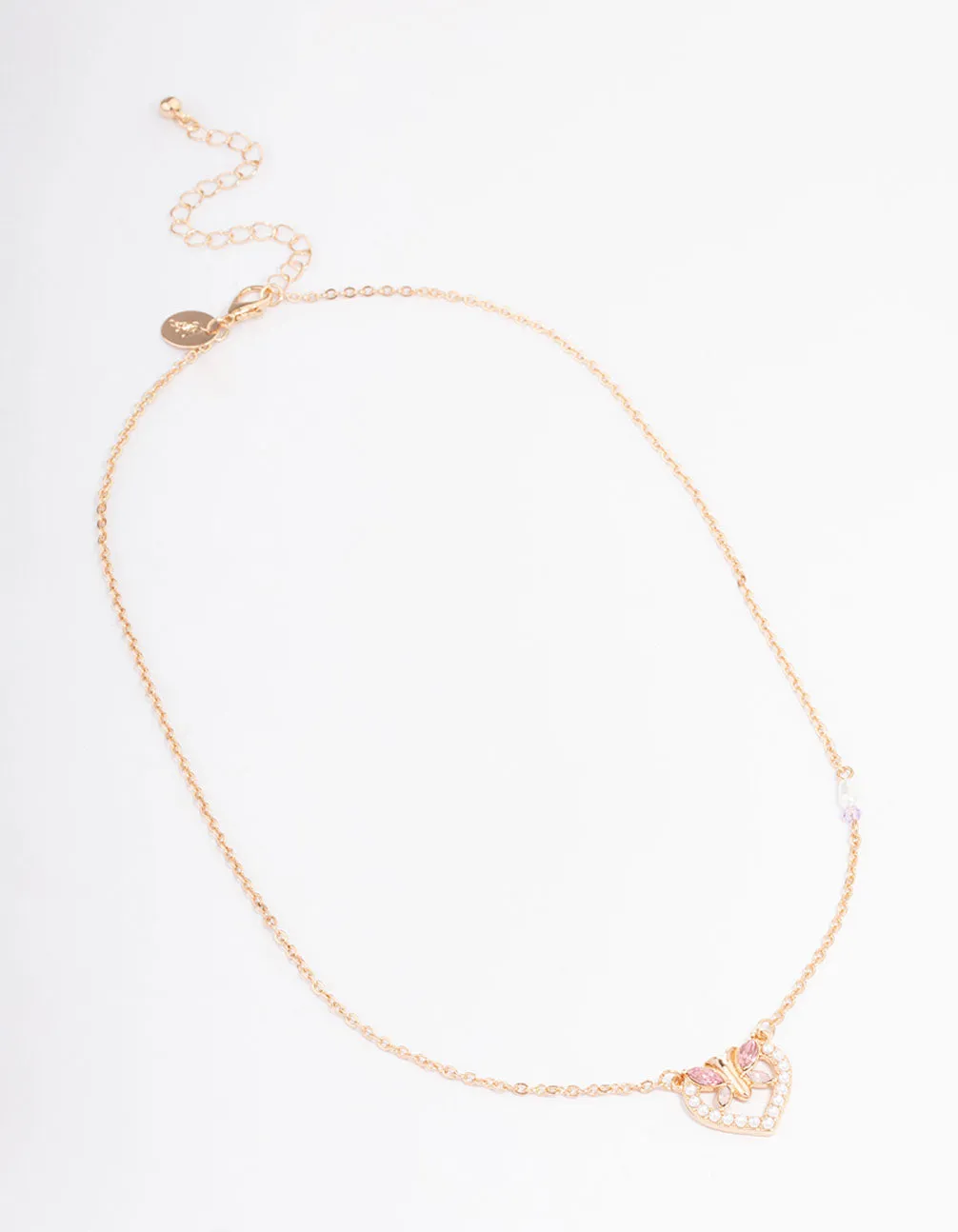 Gold Pearl Heart & Diamante Butterfly Necklace