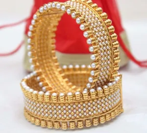 Gold Plated Stylish White Moti Bangles For Girls & women