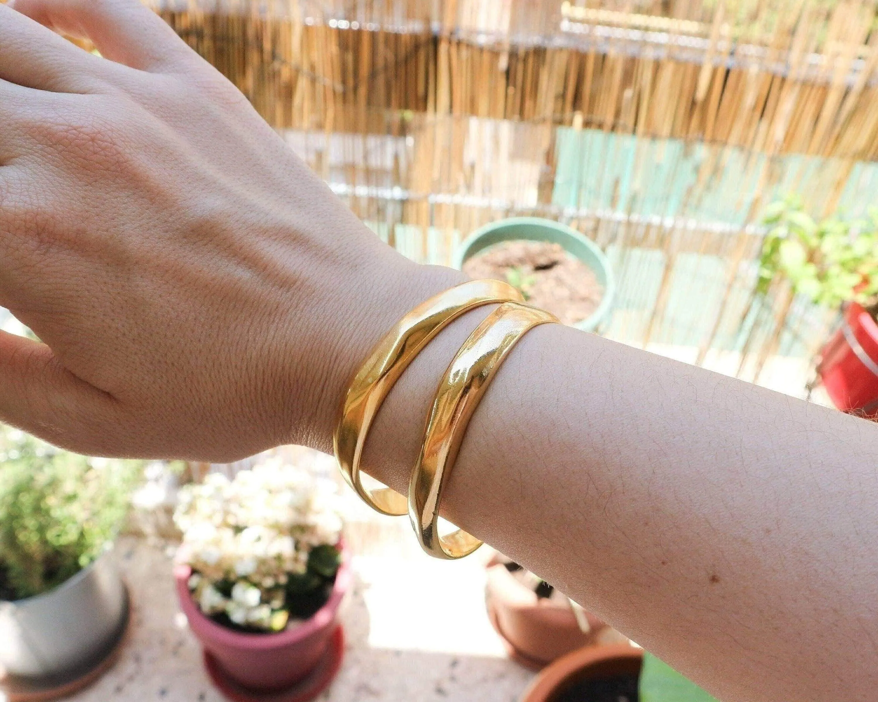 Gold Thick Hammered Cuff Bracelet