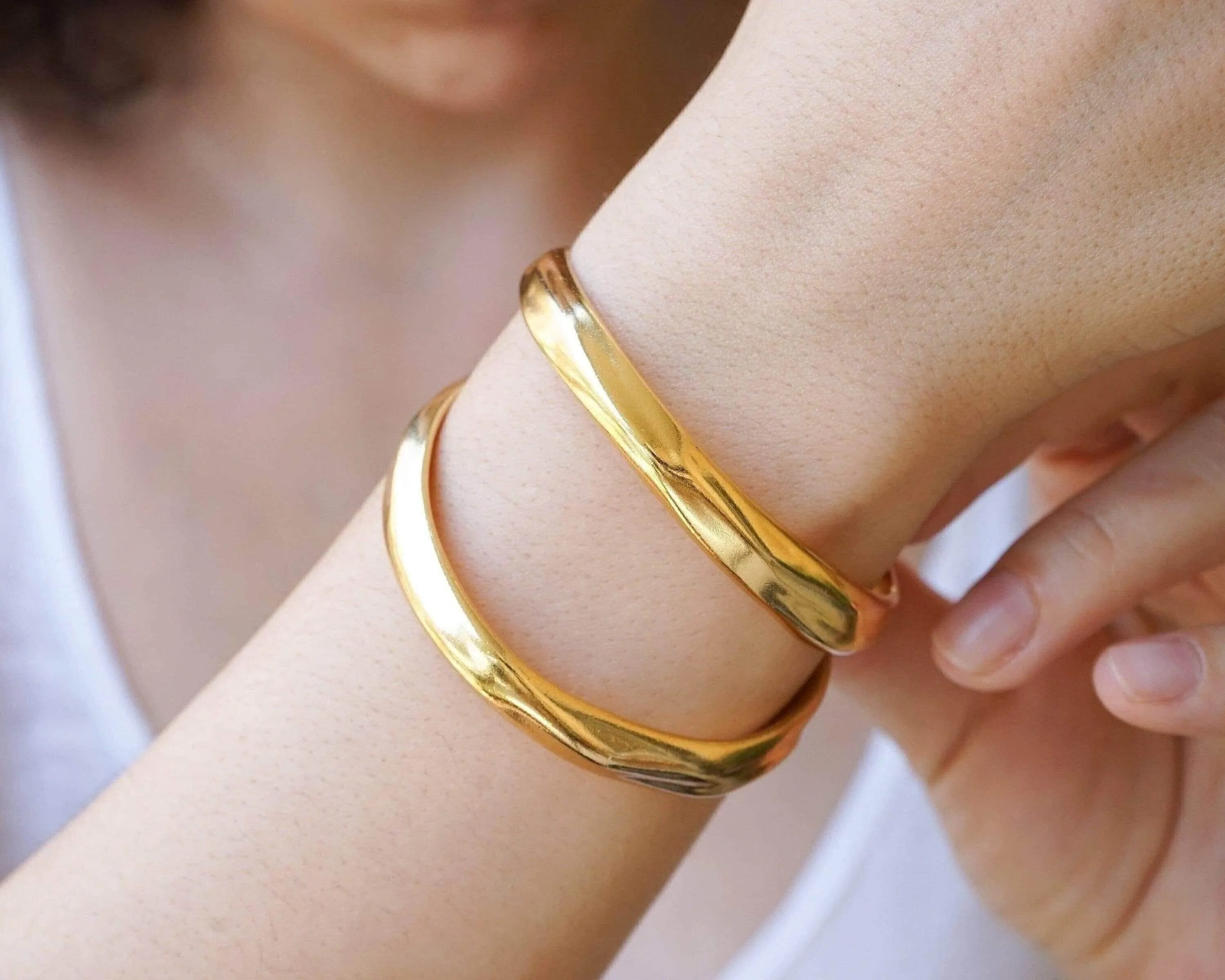 Gold Thick Hammered Cuff Bracelet