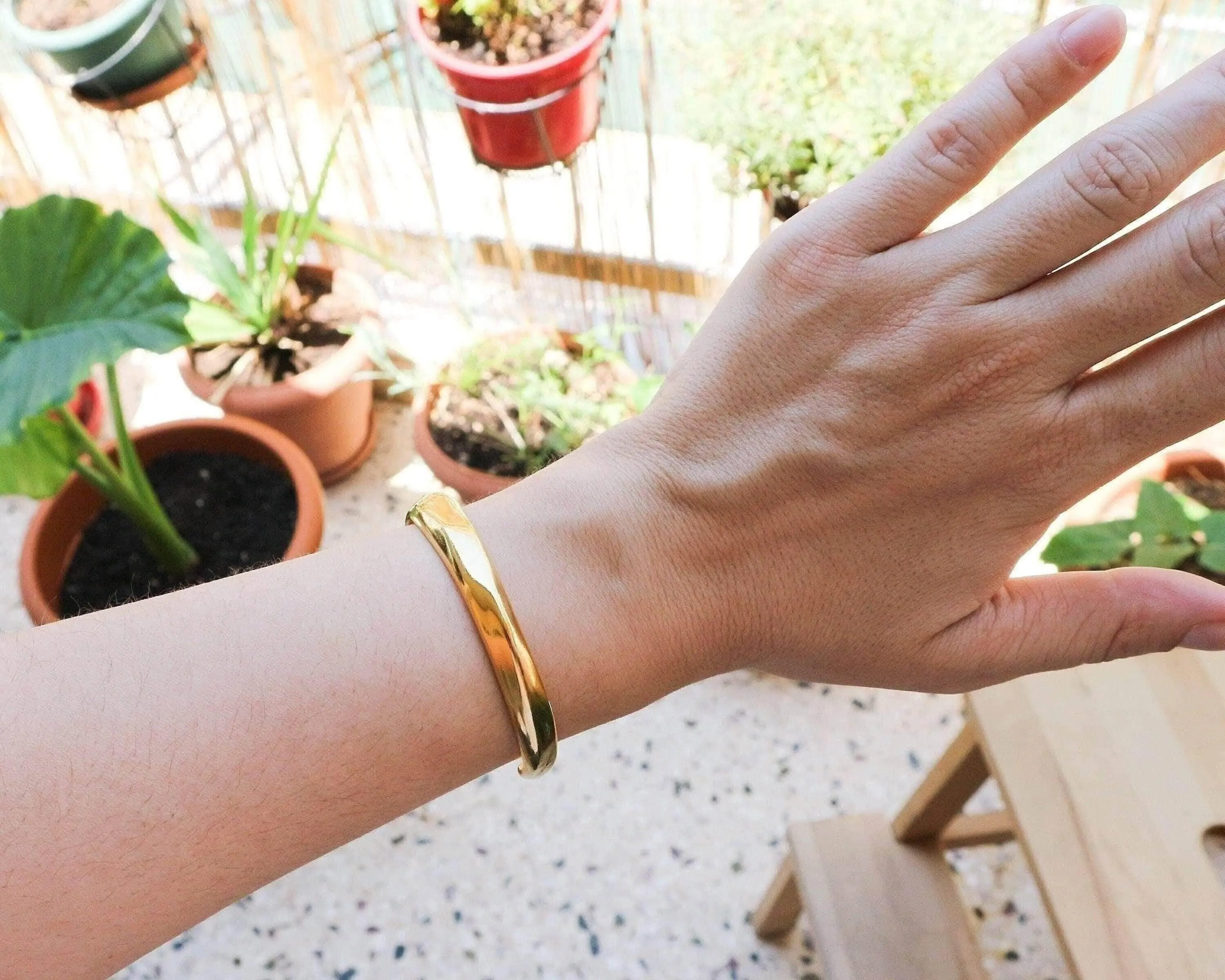 Gold Thick Hammered Cuff Bracelet