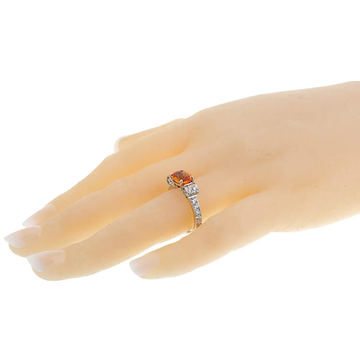 Graff Orange Sapphire Diamond White Gold Cocktail Ring Sz 6 1/2